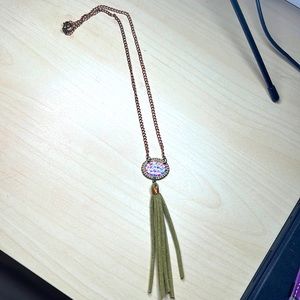 Rose gold and sage green with rhinestones